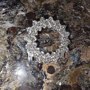 Crystal Wreath Brooch - Silver Tone Sparkling Circle